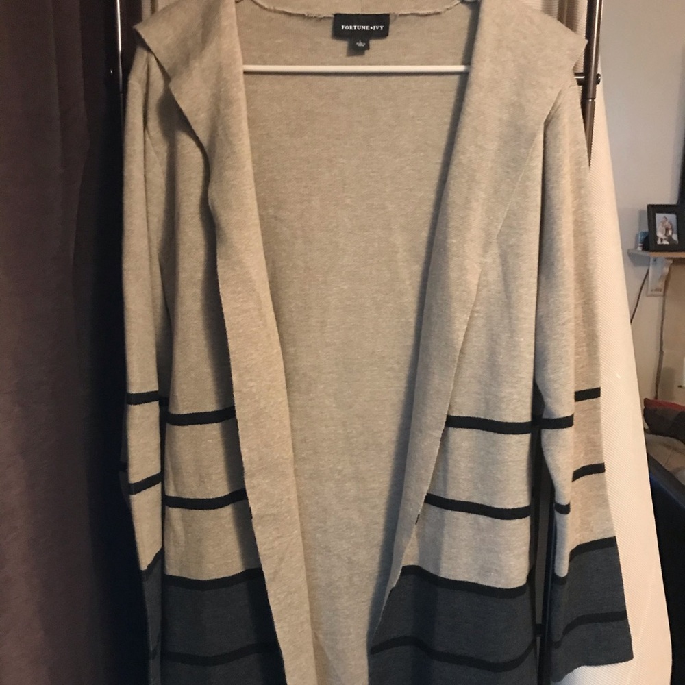 Tan & Gray Colorblock Long Relaxed Duster Cardigan